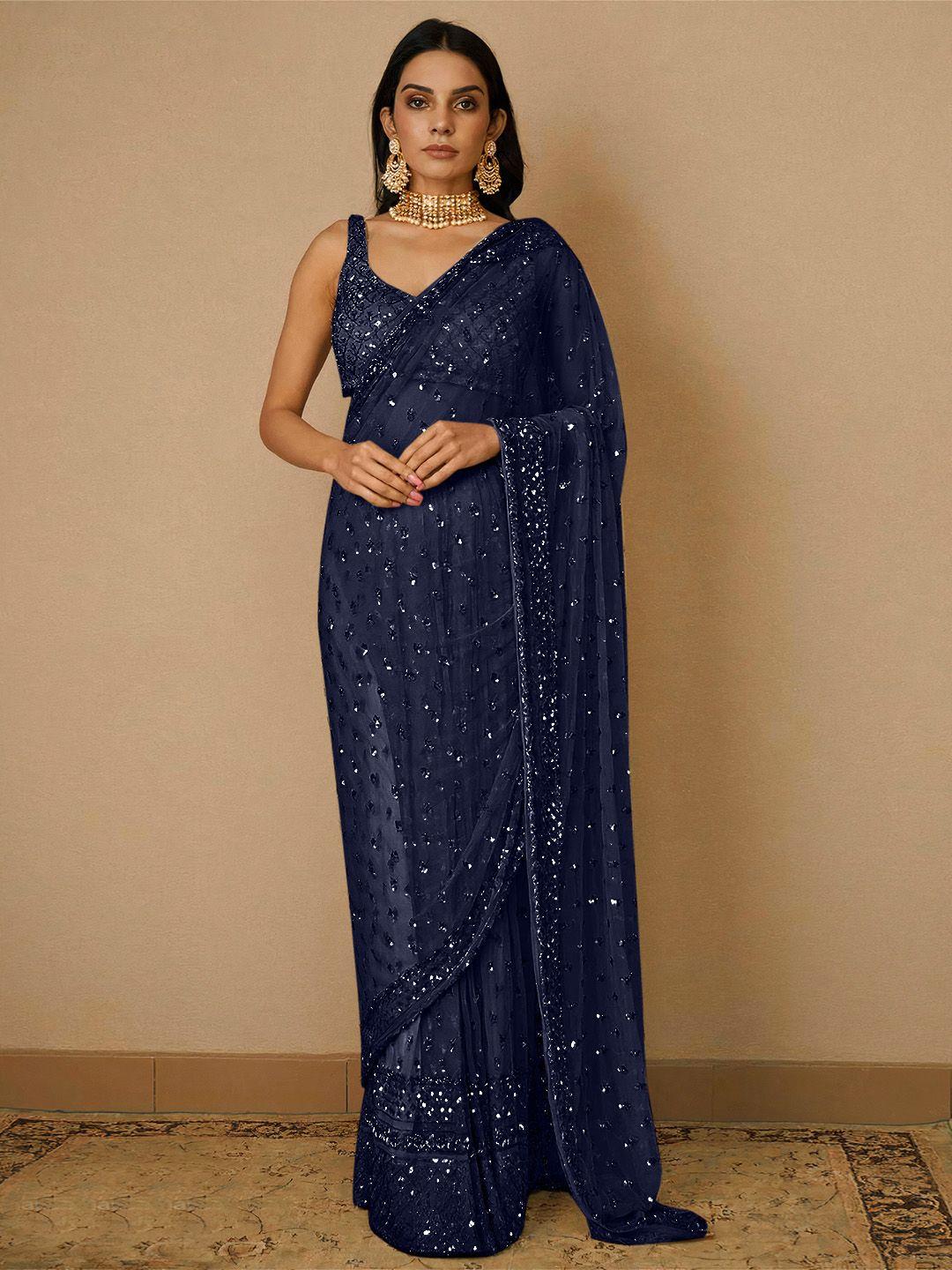 angroop woven design embellished sequinned net saree