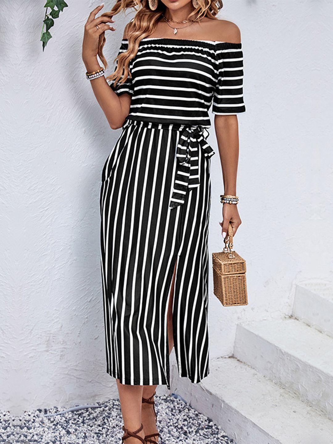 stylecast black striped off-shoulder maxi midi dress