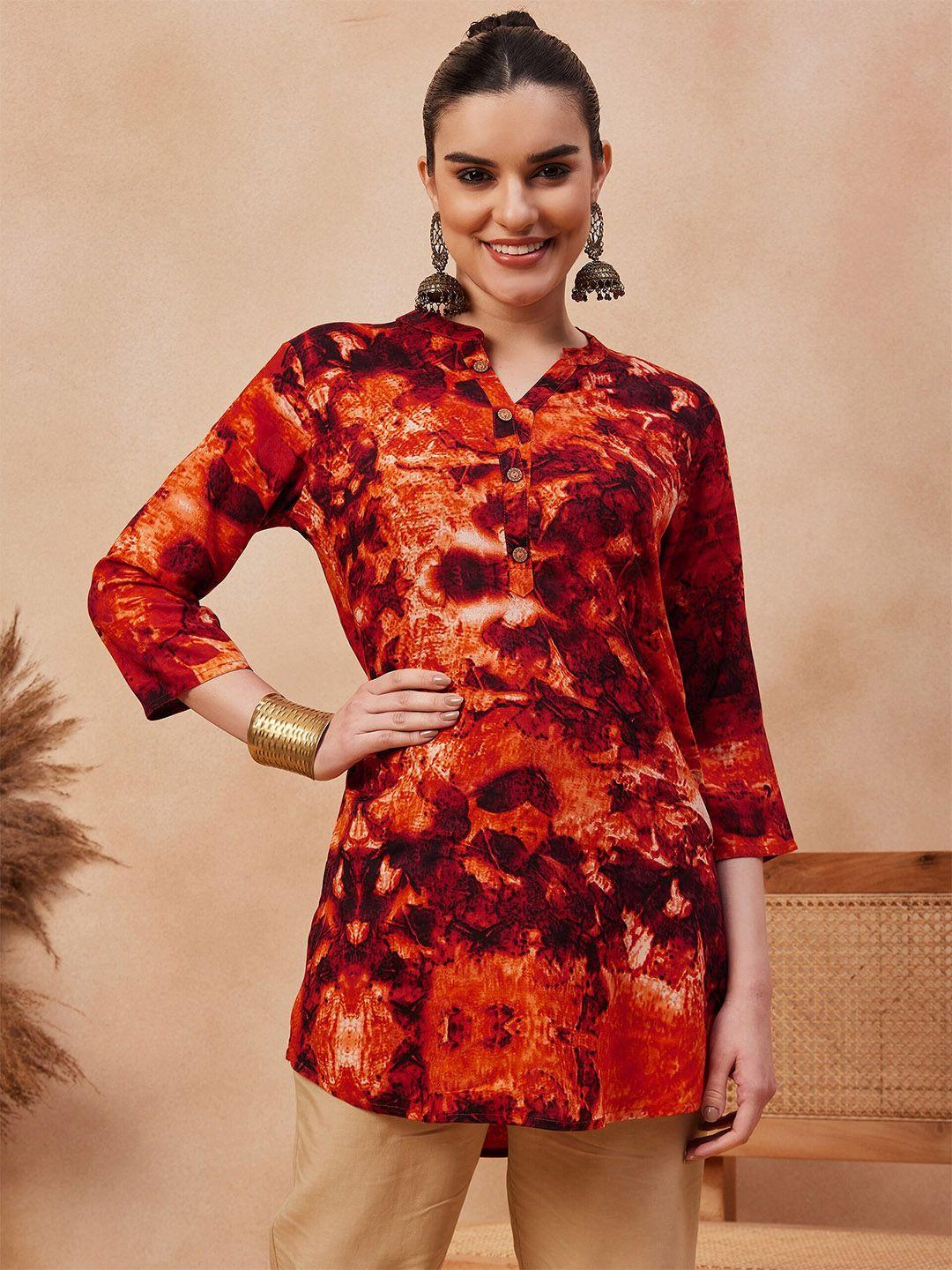 anouk red tie & dye dyed straight kurti