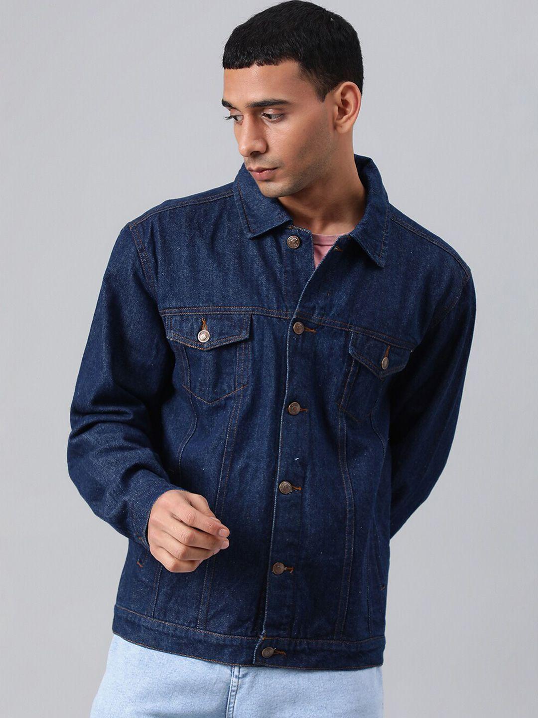 kotty blue spread collar washed denim jacket