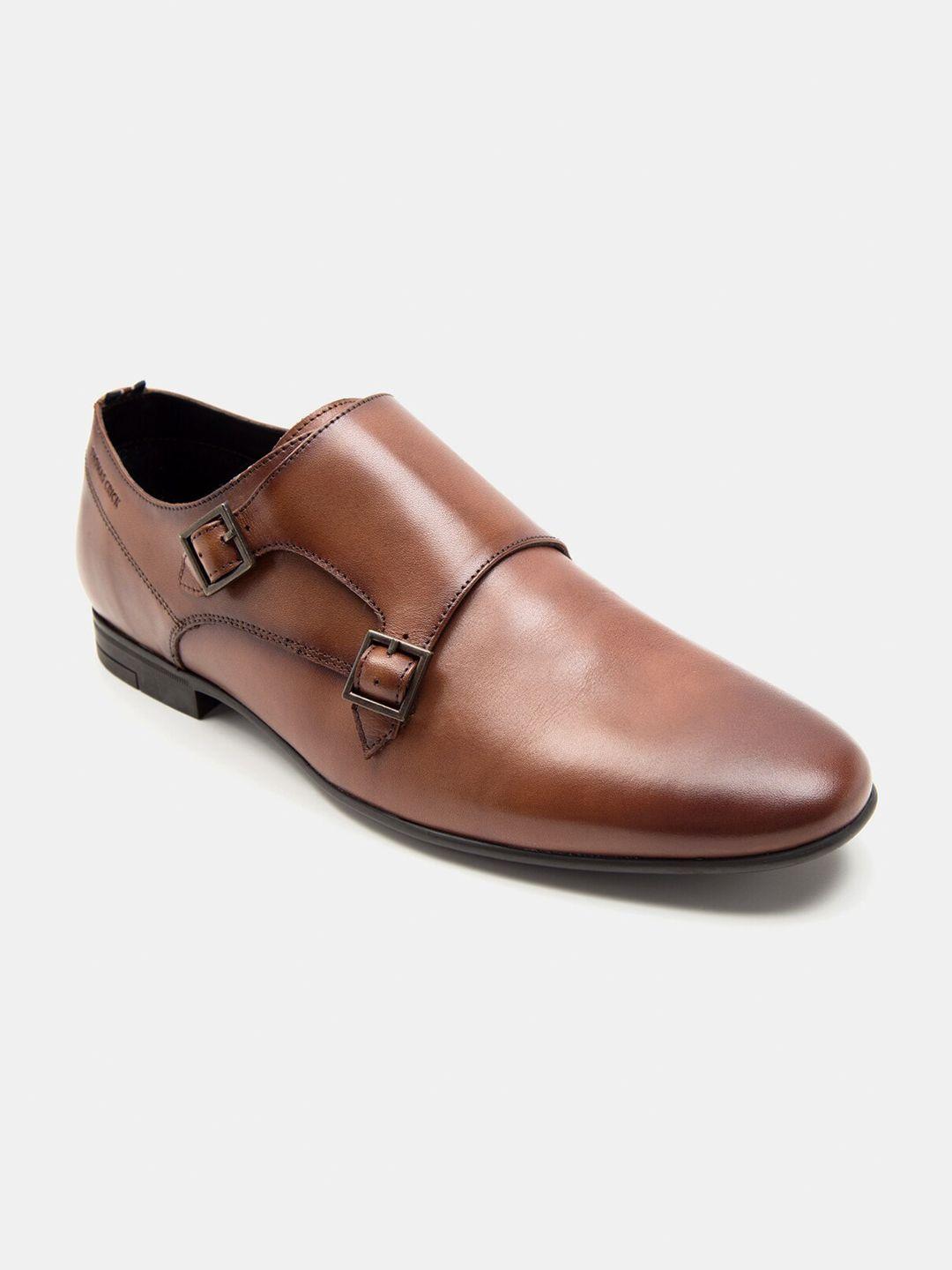 thomas crick men textured premium leather formal monk shoes