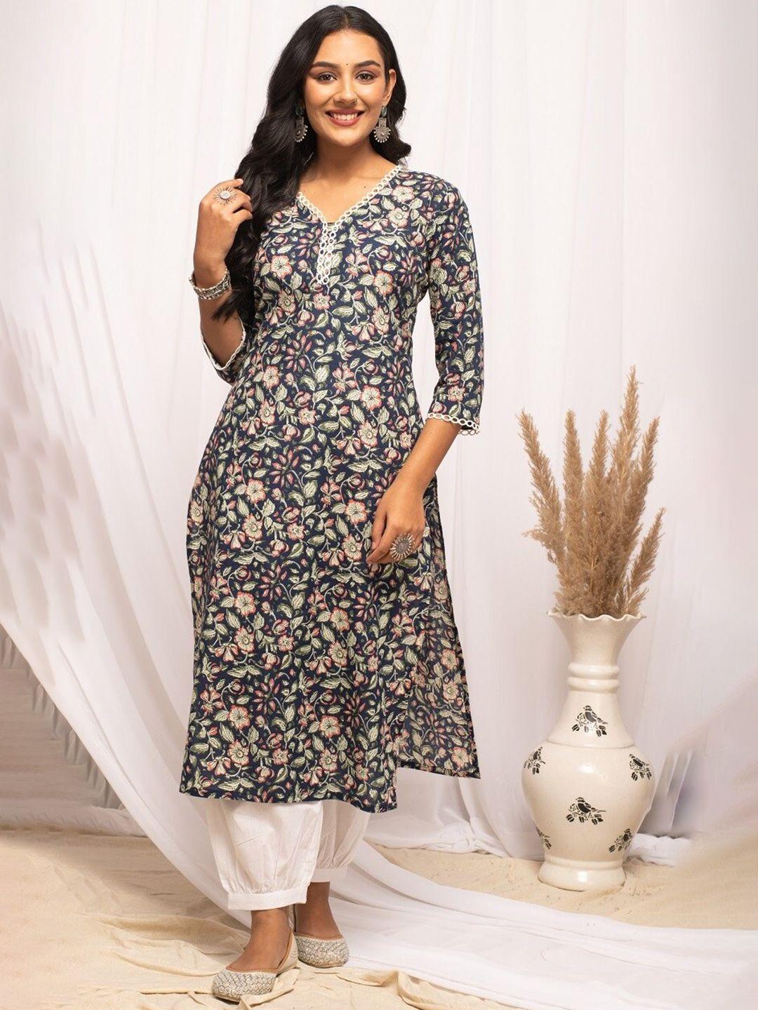 fiorra floral printed pure cotton straight kurta