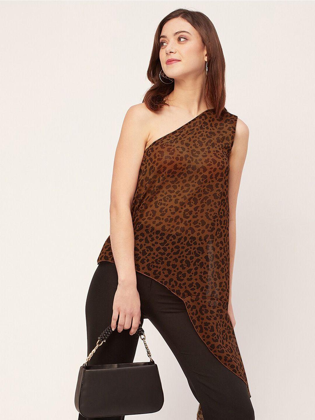 moomaya animal print one shoulder sleeveless asymmetric longline top