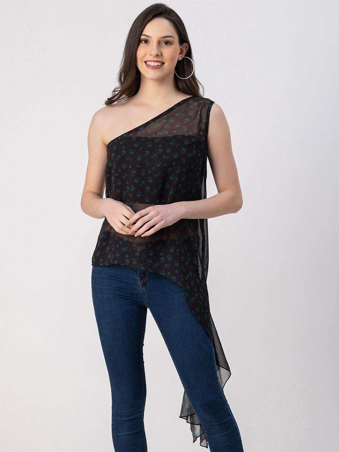 moomaya printed one shoulder georgette a-line top