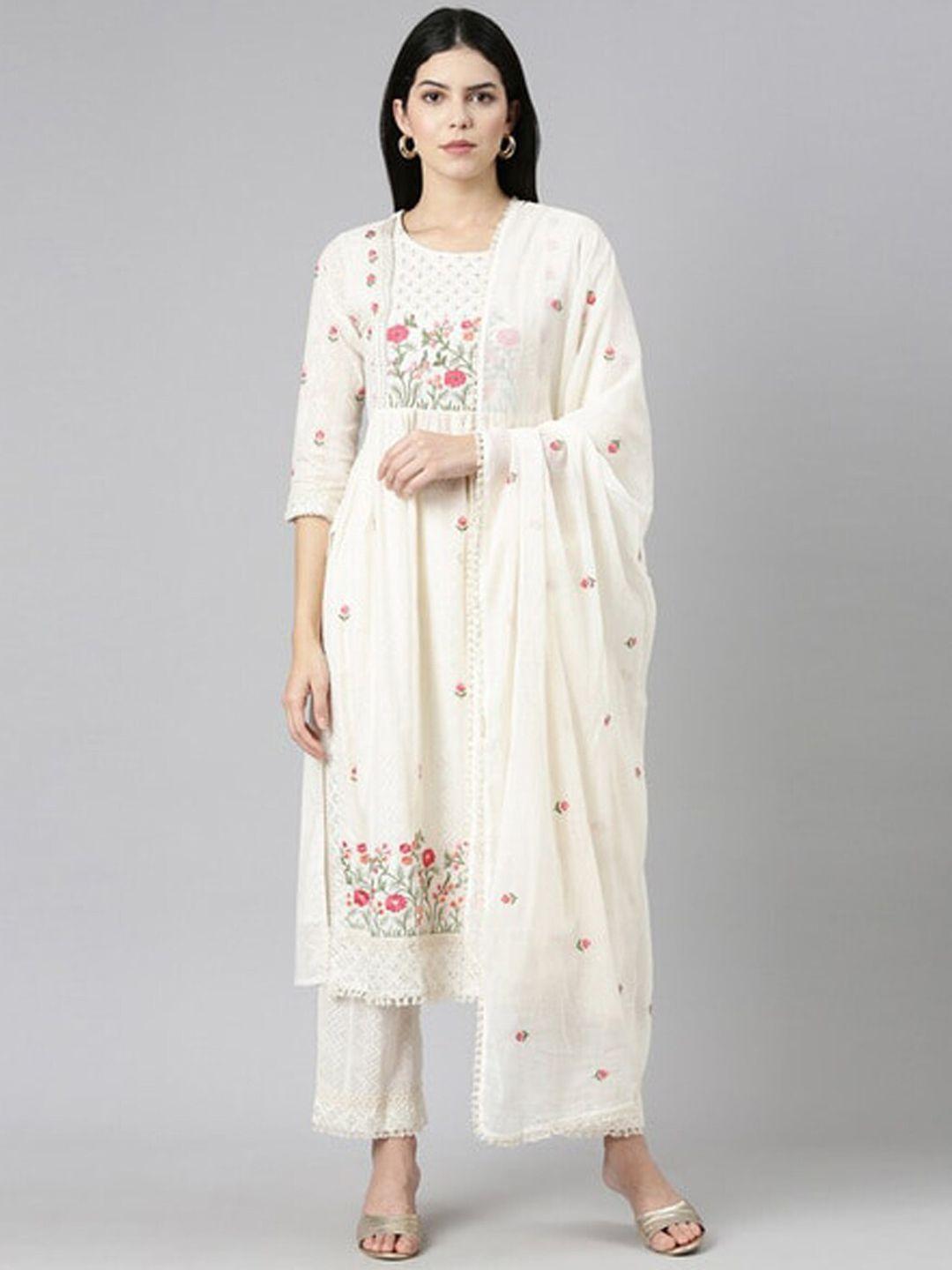 japnaam floral embroidered regular thread work kurta with trousers & with dupatta