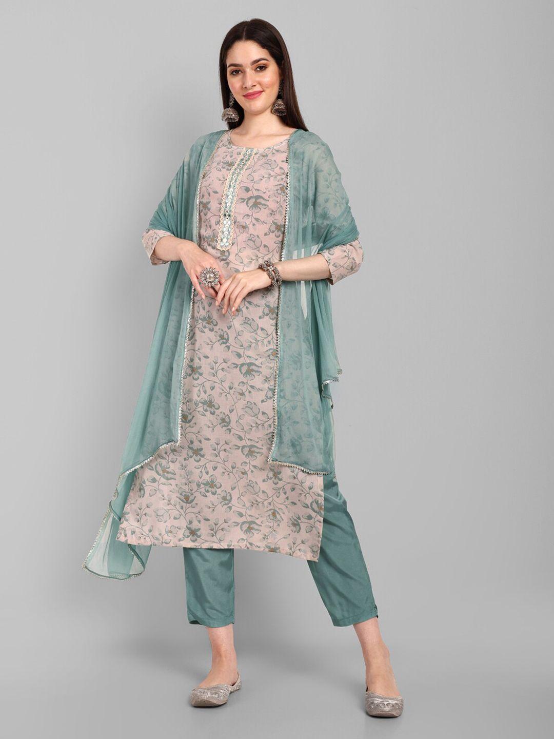 japnaam floral printed gotta patti kurta with trousers & dupatta