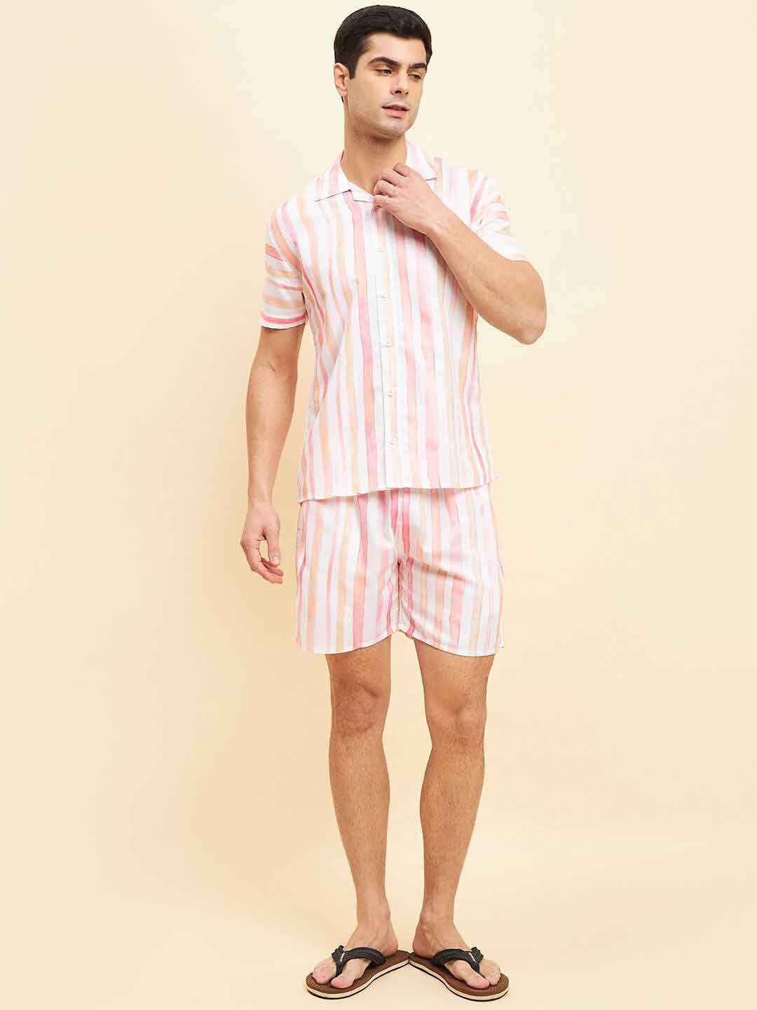 sweet dreams peach-coloured striped night suit