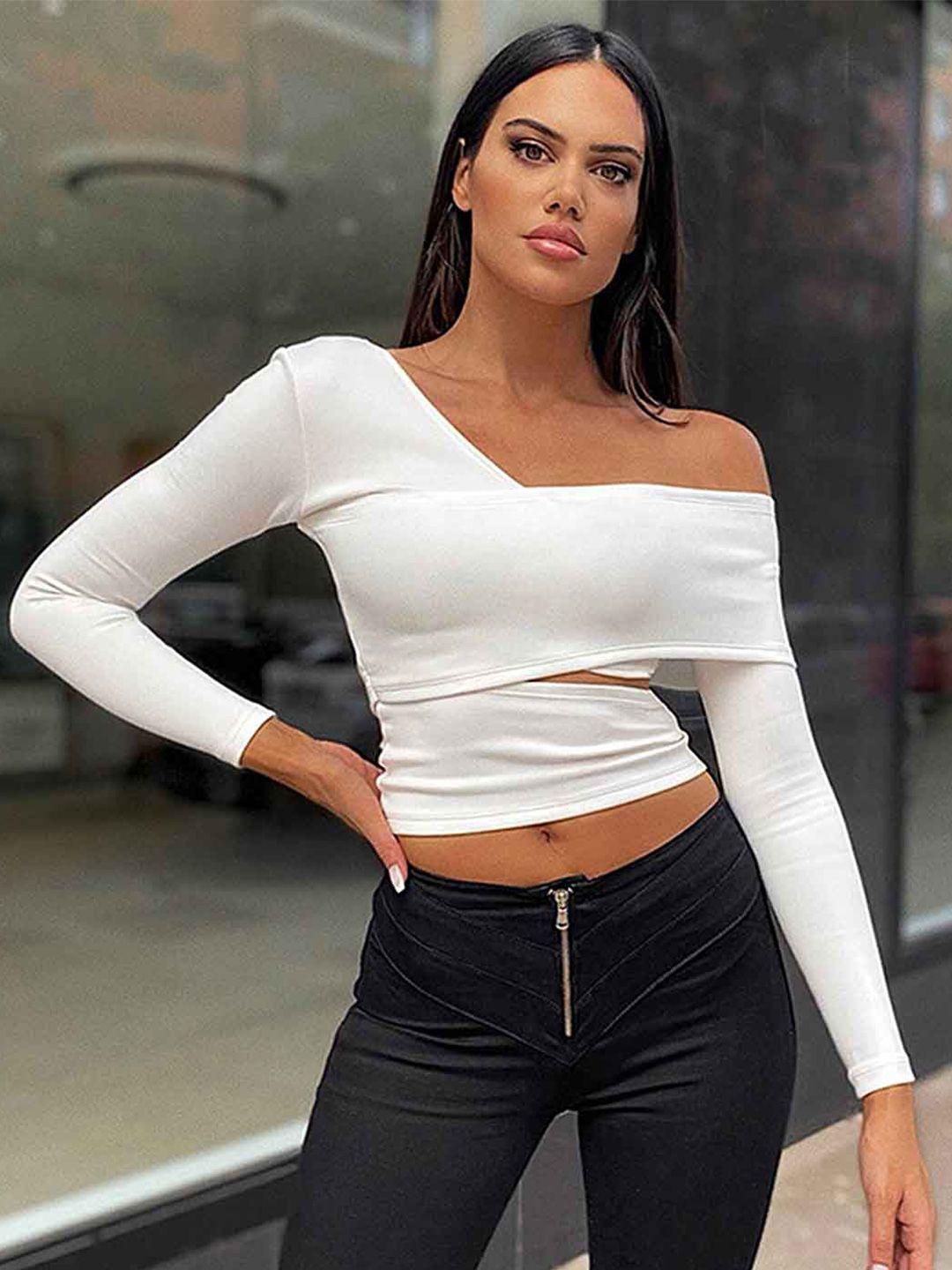 lulu & sky slanted neck cut-out slim crop top