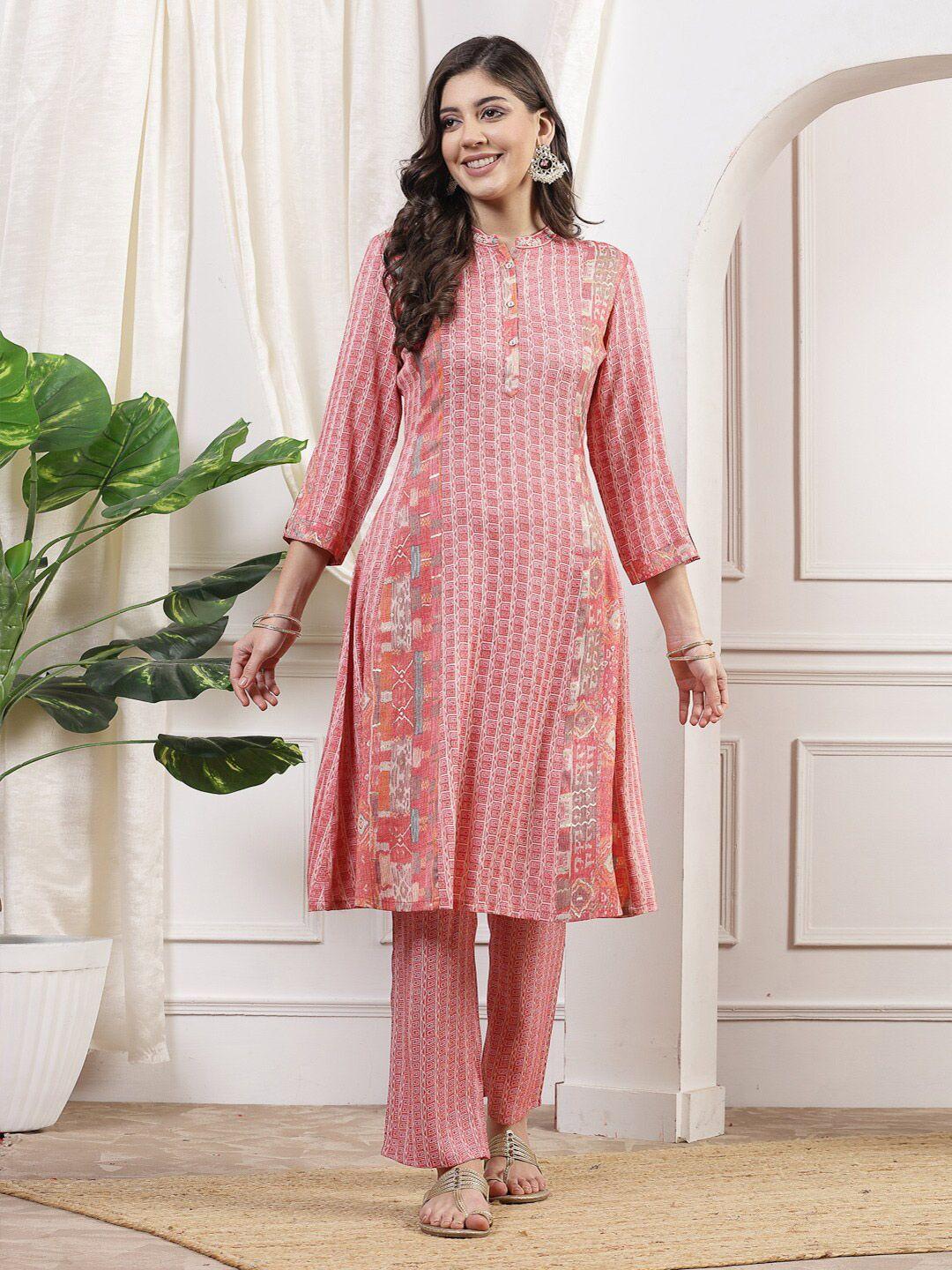 nayam by lakshita mandarin collar floral printed a line kurta with palazzos