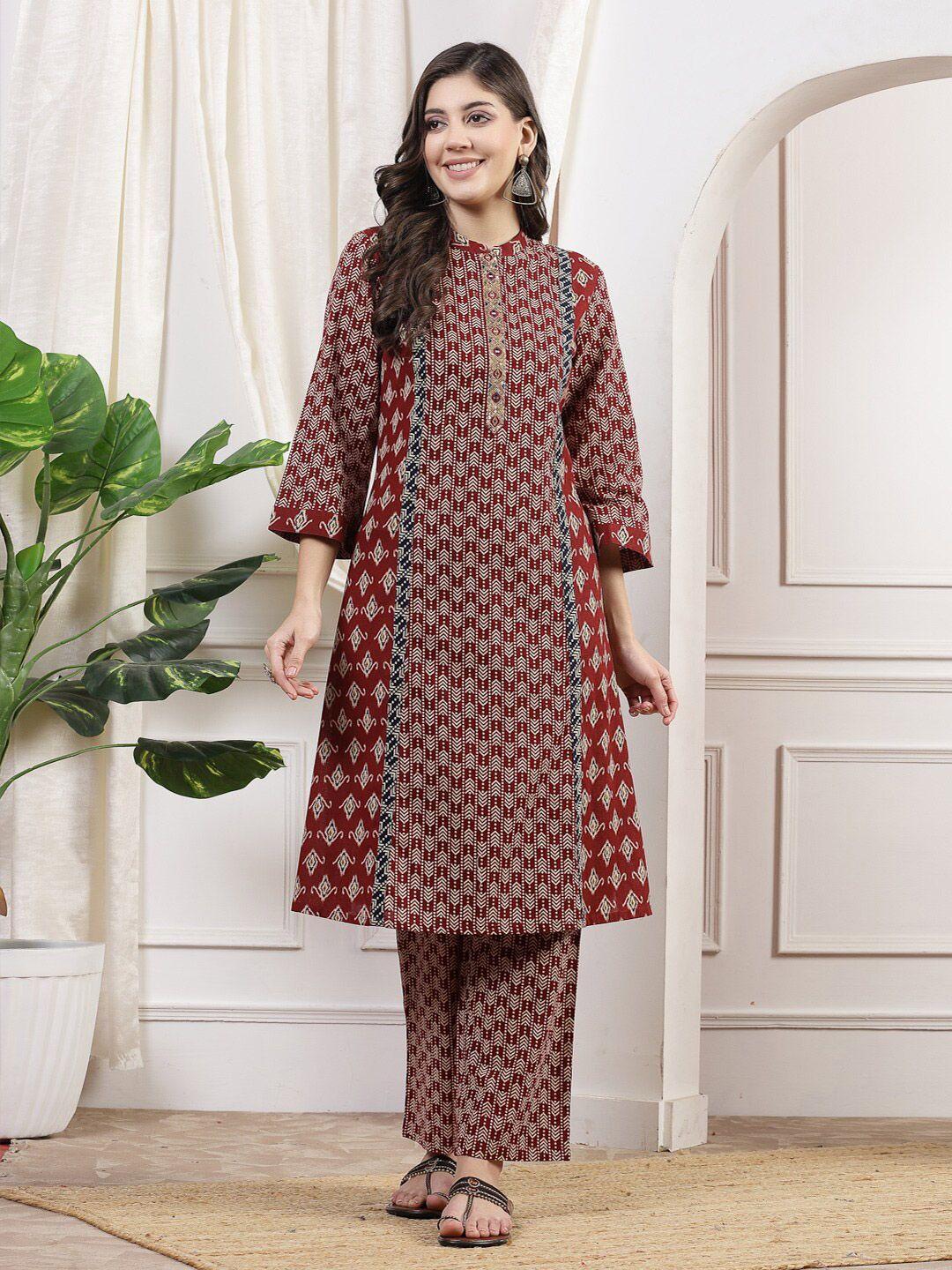 nayam by lakshita women red printed regular kurti with palazzos