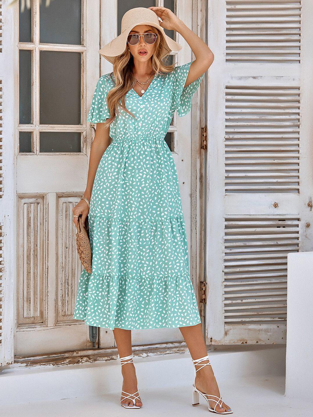 stylecast green floral print a-line midi dress