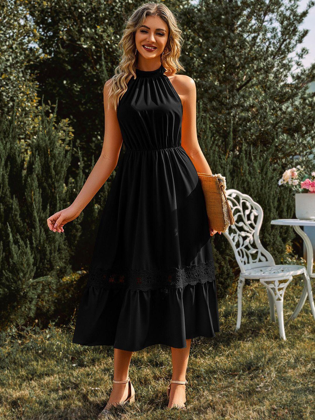 stylecast black high neck fit & flare midi dress