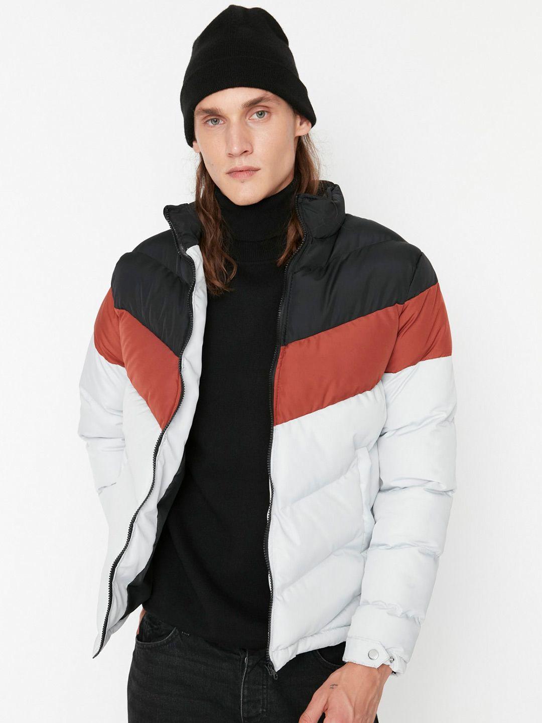 trendyol colourblocked stand collar puffer jacket