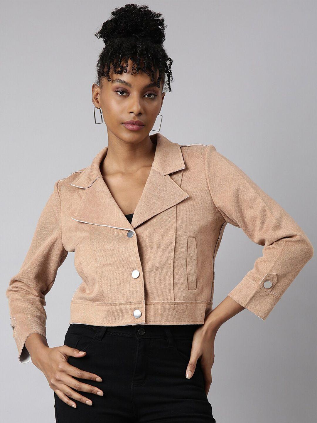 showoff lapel collar suede windcheater crop tailored jacket