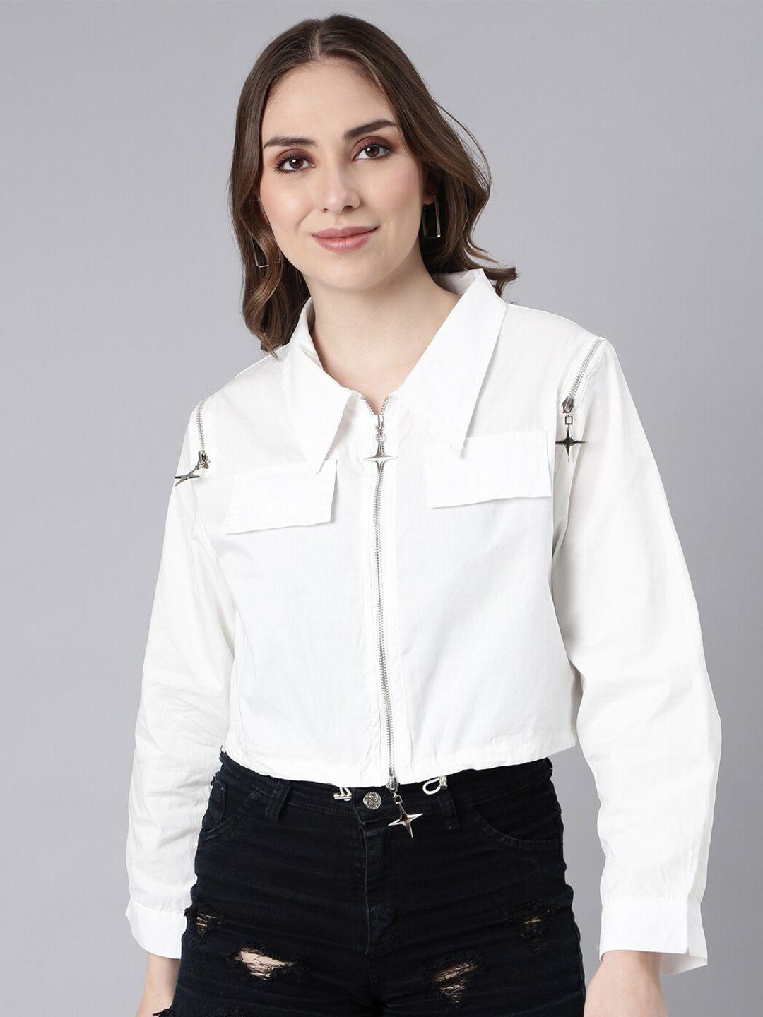 showoff spread collar zip detail cotton crop tailored jacket