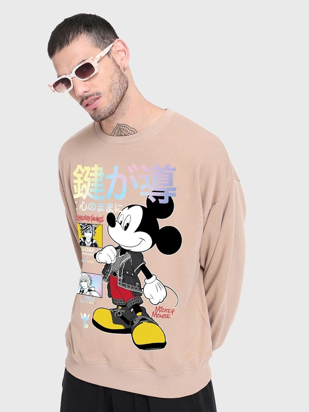 bewakoof brown mickey printed sweatshirt