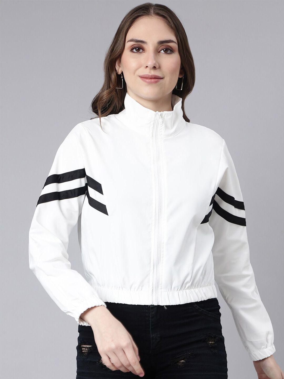 showoff colourblocked mock collar long sleeves windcheater crop bomber jacket