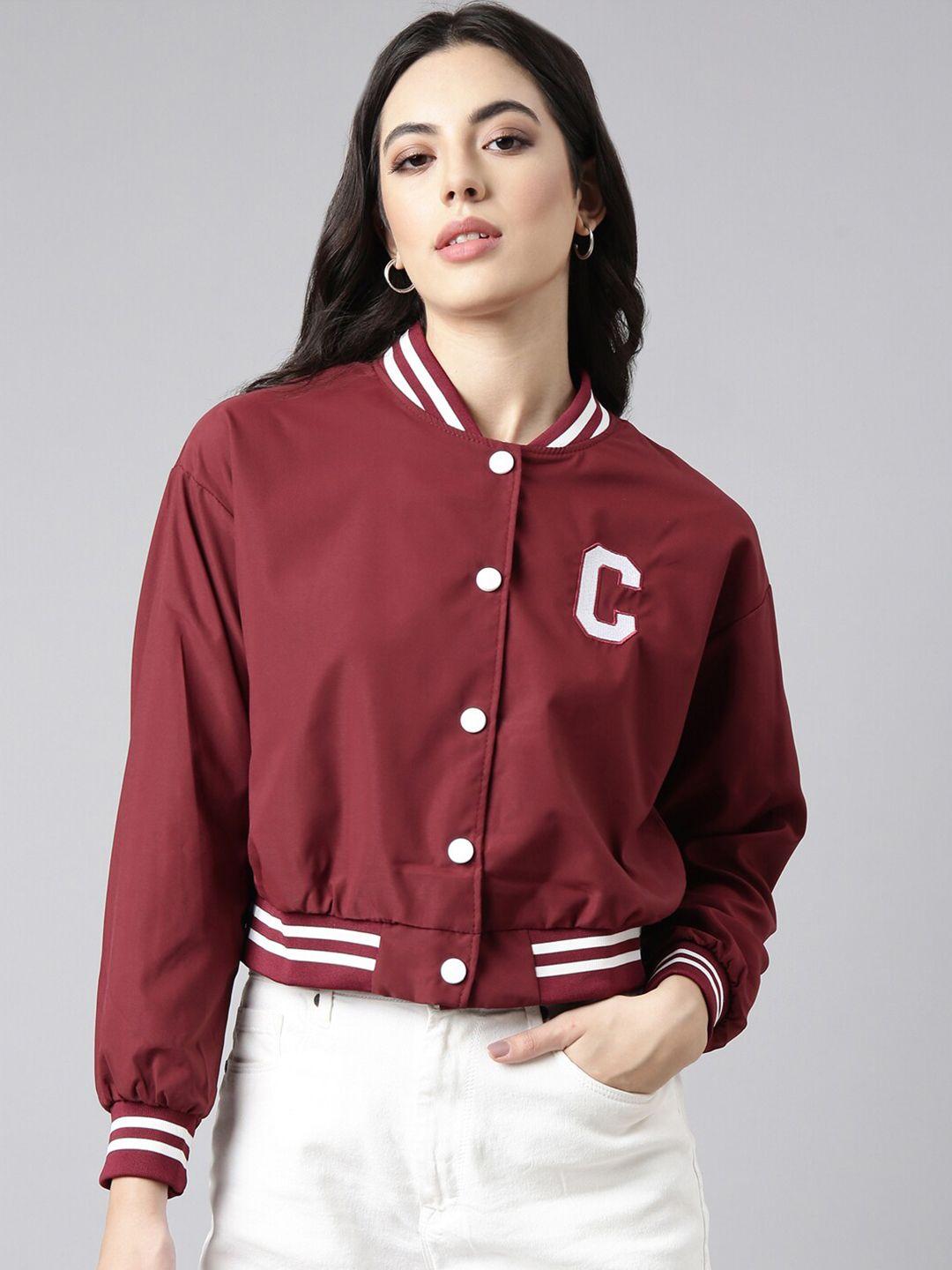 showoff stand collar windcheater crop varsity jacket