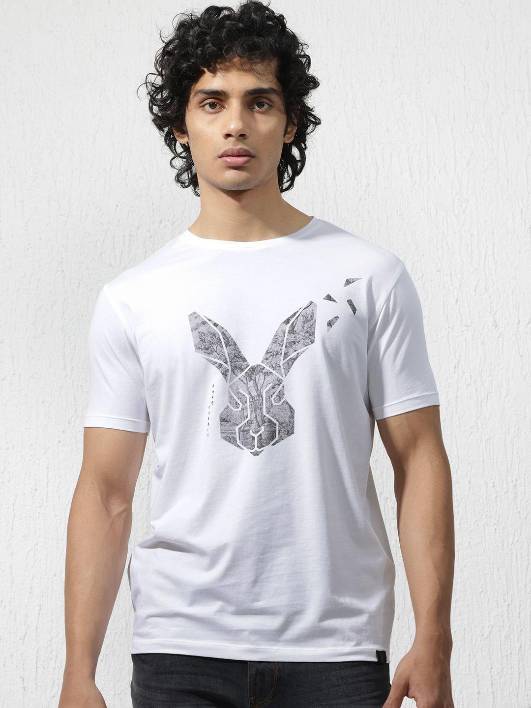 rare rabbit slim fit graphic round neck short sleeves cotton t-shirt