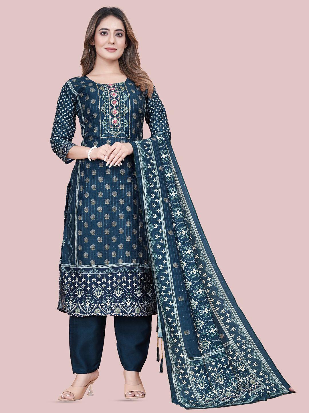 n n enterprise ethnic motifs printed cotton kurta with trousers & dupatta