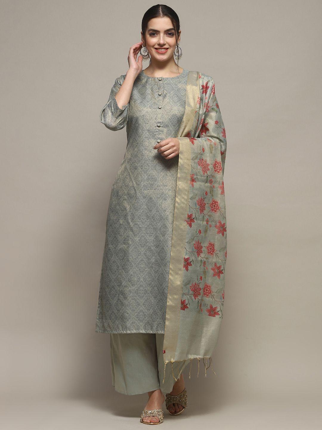 biba ethnic motifs zari printed unstitched dress material