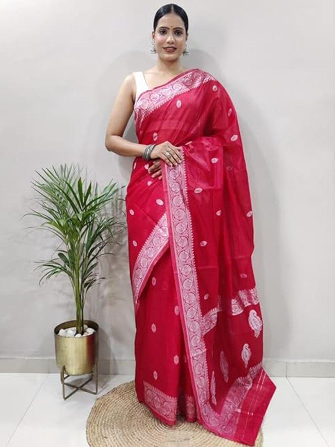 radadiyatrd red & silver-toned ethnic motifs zari silk cotton saree