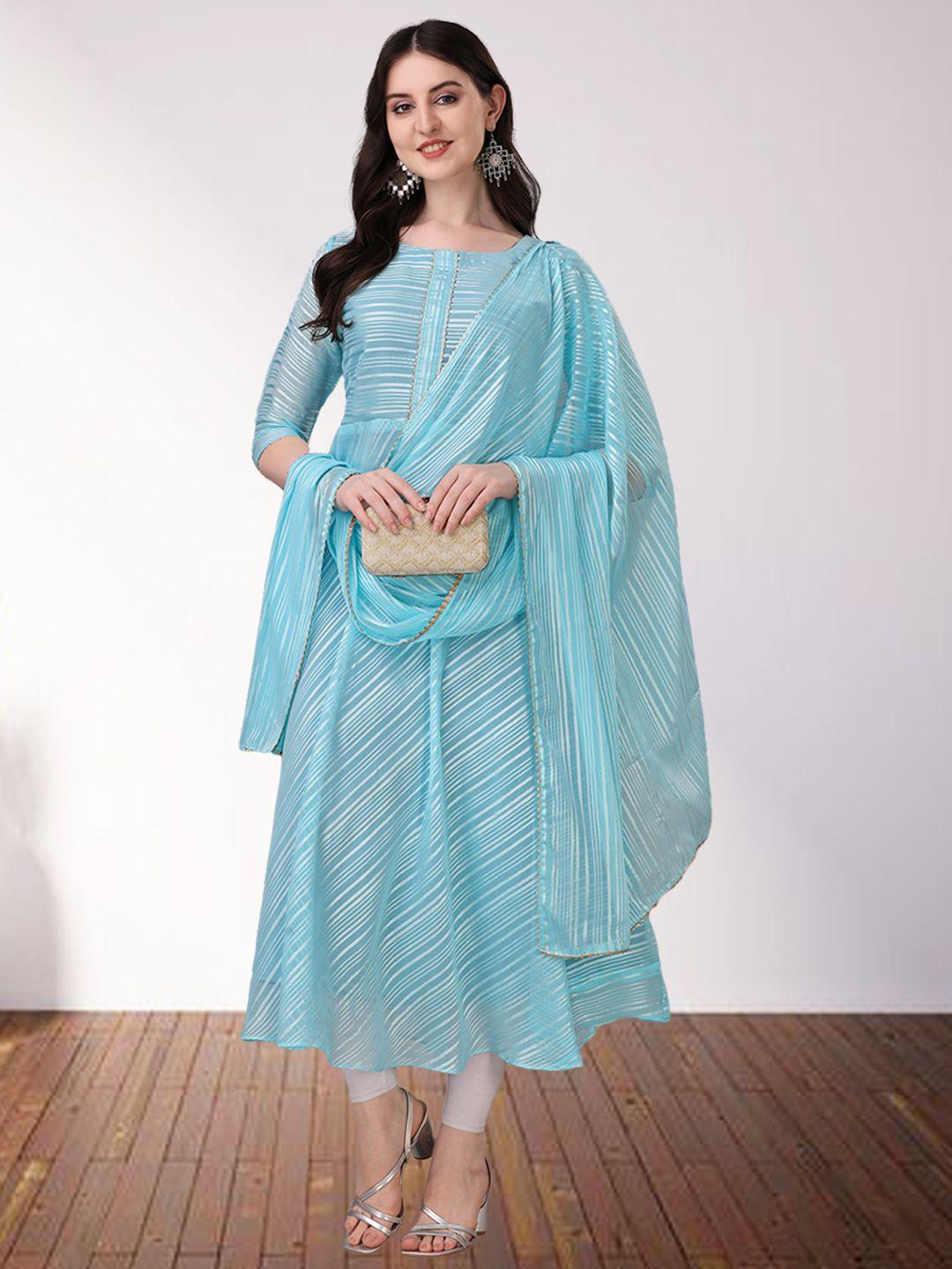 n n enterprise striped empire silk georgette kurta with pyjamas & with dupatta