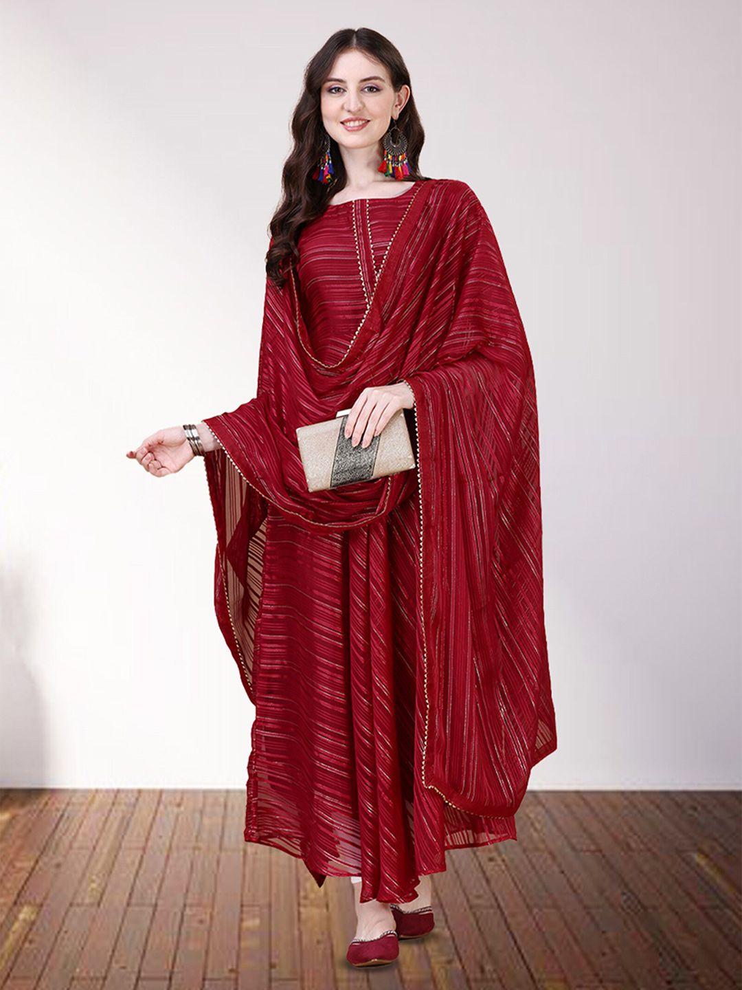 n n enterprise women red empire silk georgette kurta with pyjamas & with dupatta