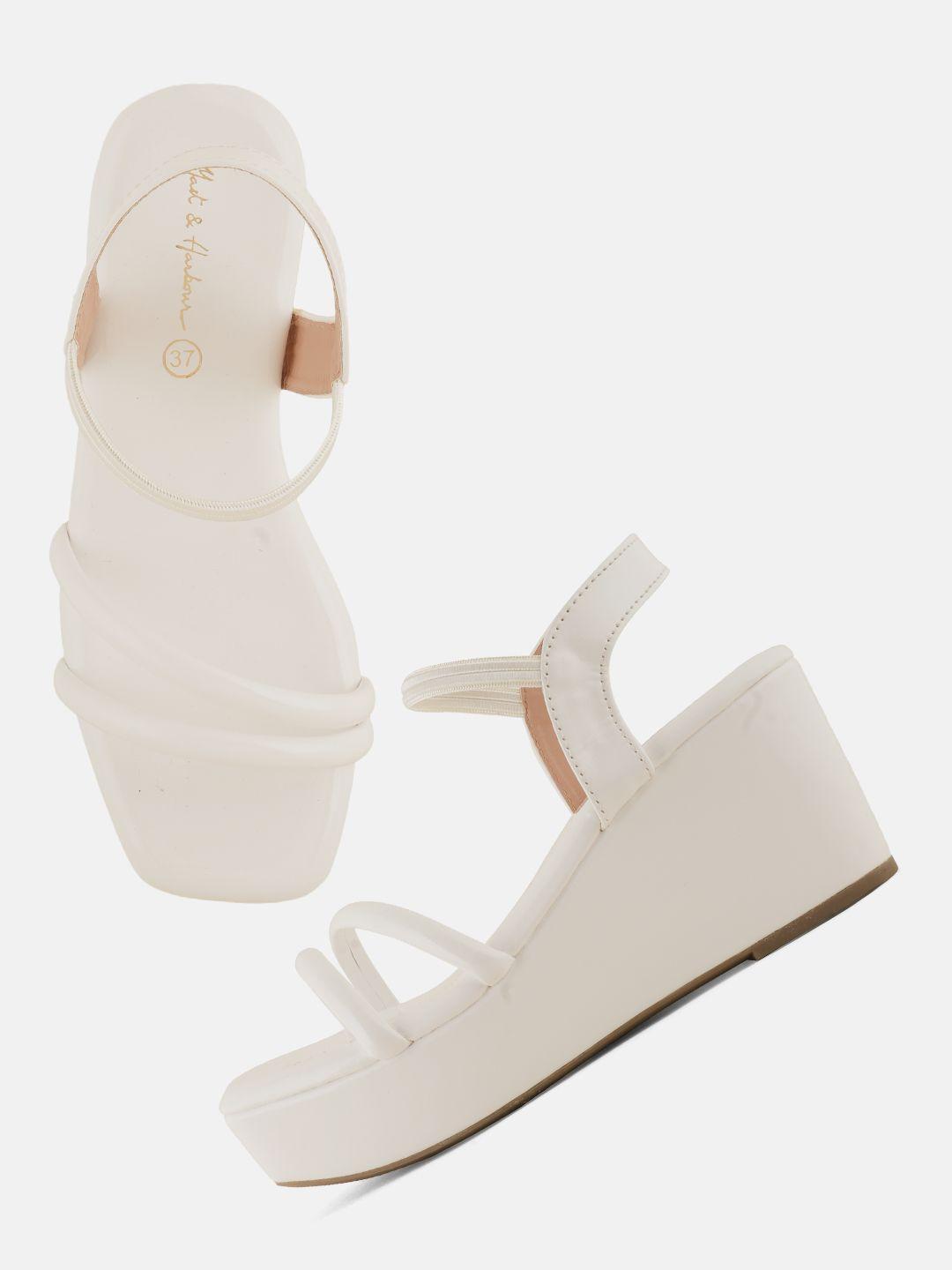 mast & harbour white open toe backstrap wedge heels