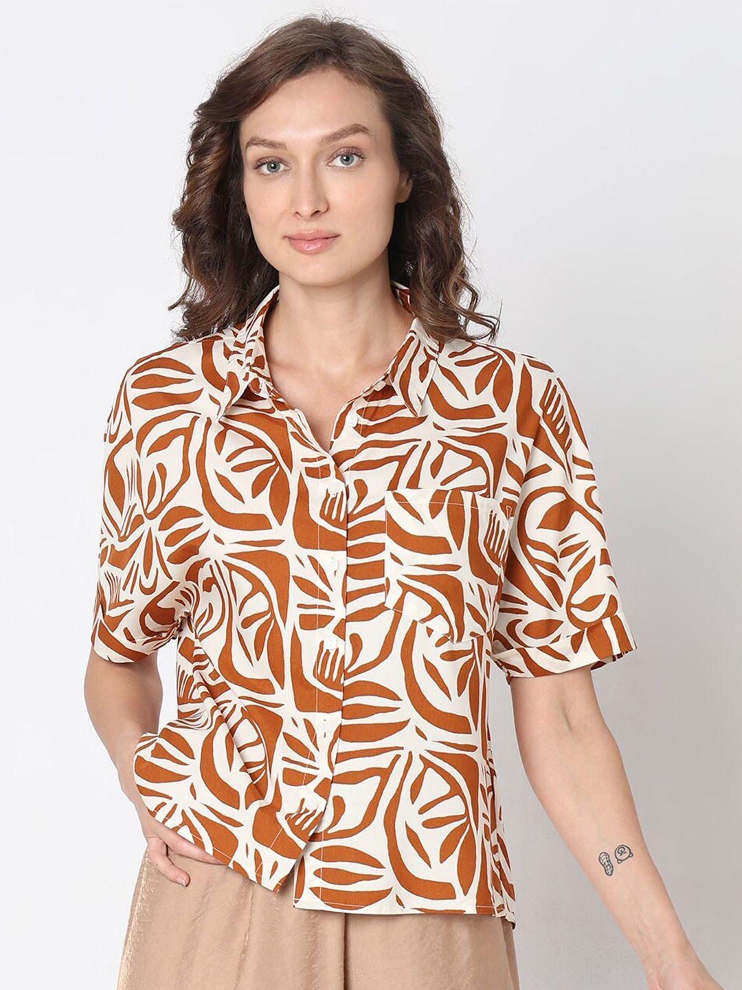 vero moda printed spread collar short sleeves casual shirt