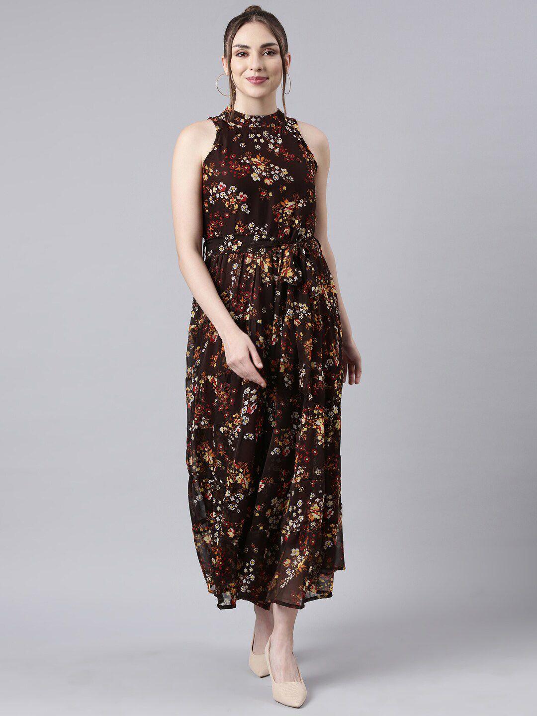 souchii floral printed flared midi fit & flare dress