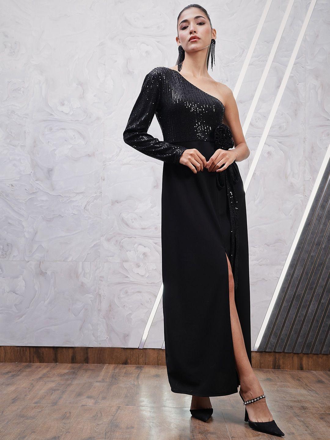 athena embellished one shoulder opaque maxi dress