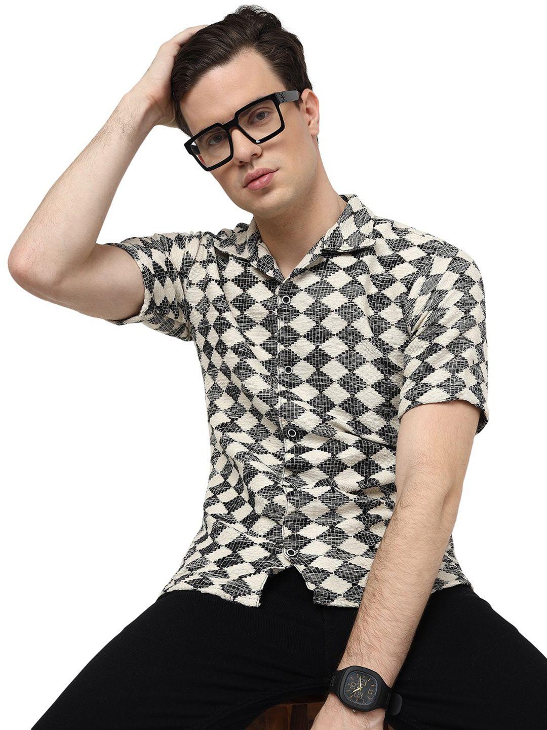 baesd classic geometric printed cotton spread collar opaque casual shirt