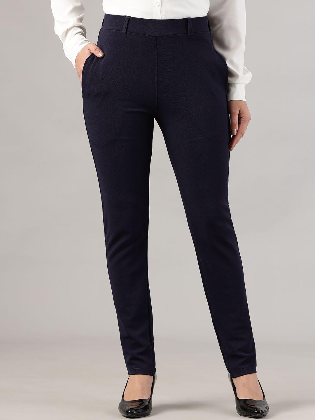 fithub women slim fit high-rise cotton formal trousers