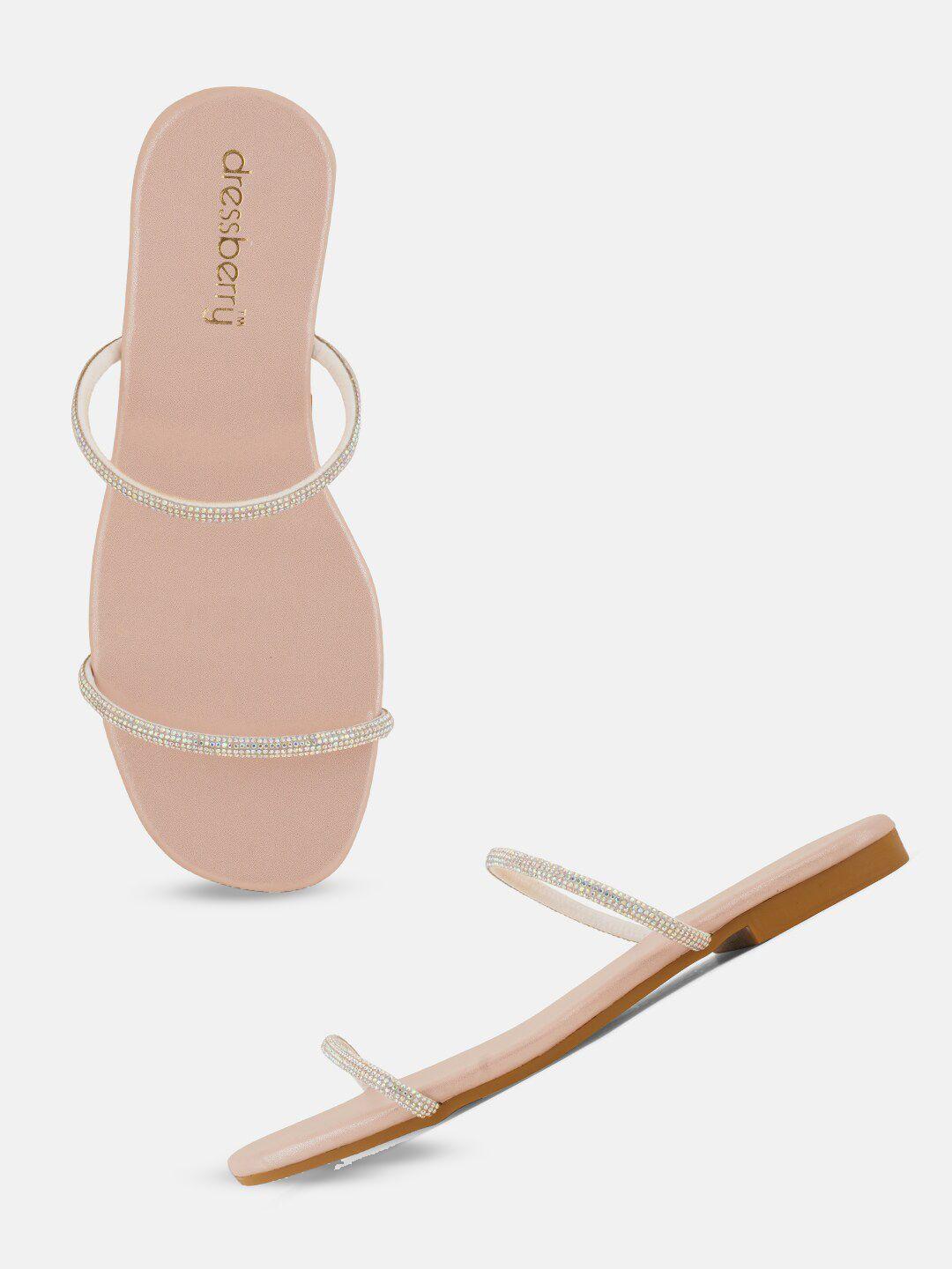 dressberry rose gold embellished open toe flats