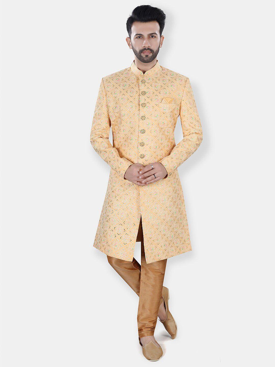 avaeta embroidered mandarin collar sherwani set