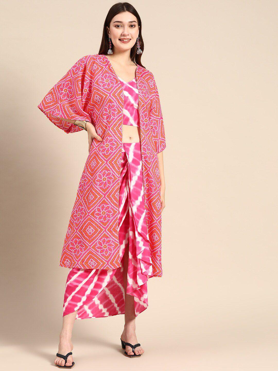 mabish by sonal jain tie & dye printed top & skirt co-ords with shrug