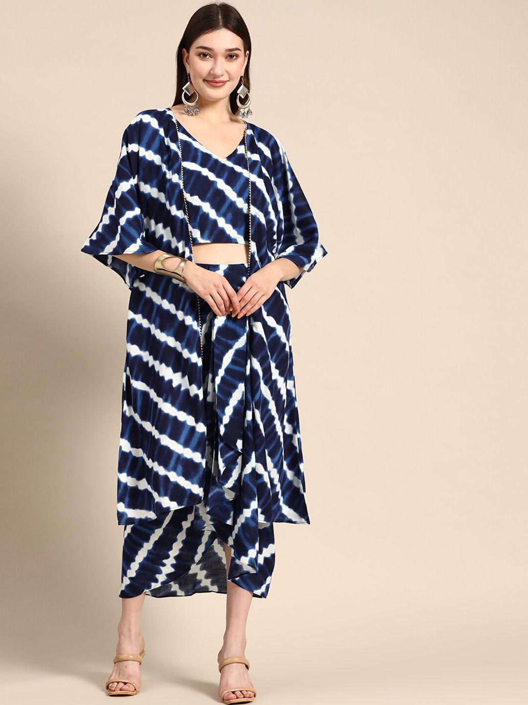 mabish by sonal jain tie & dye printed top & skirt co-ords with shrug