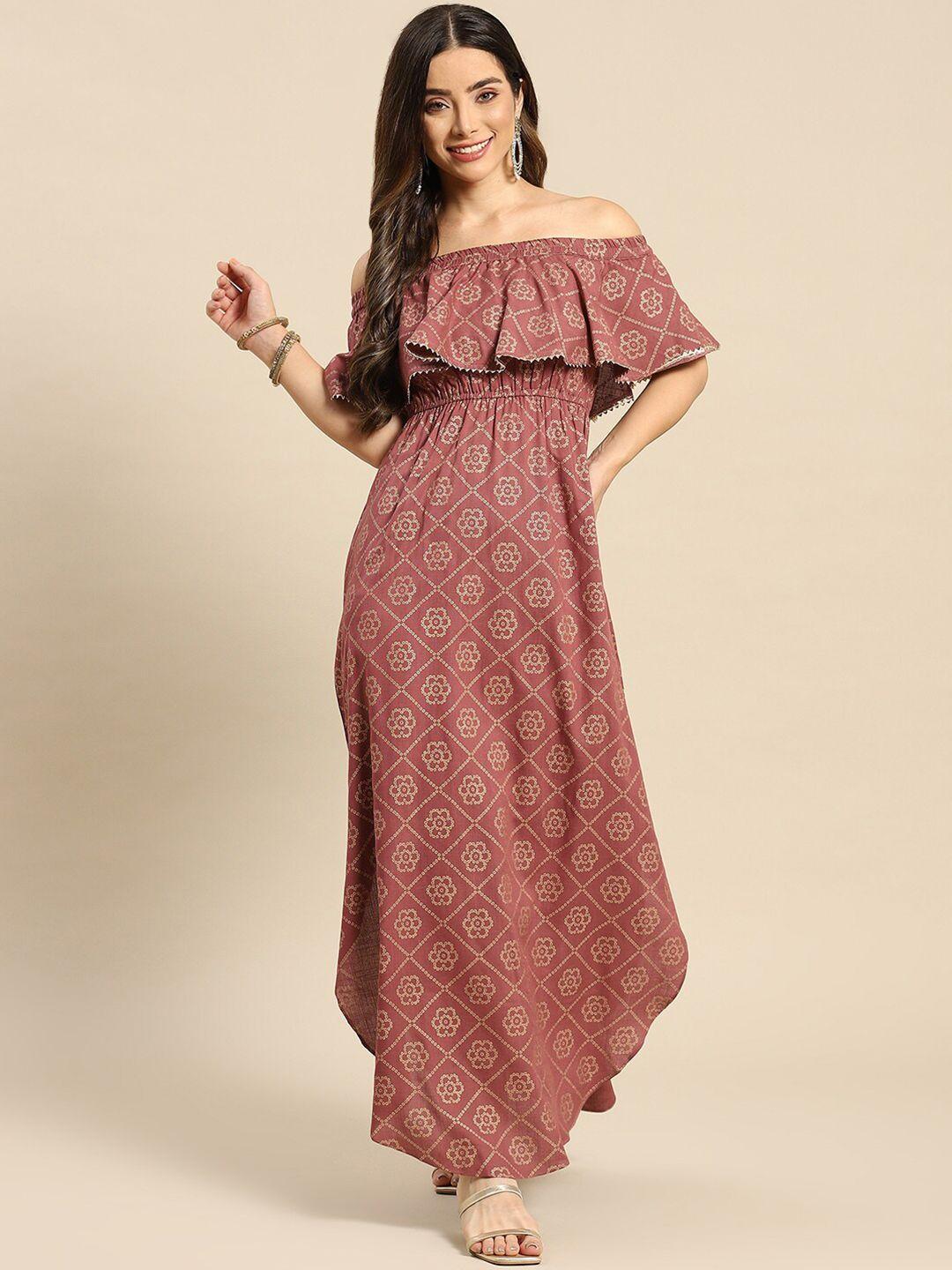 mabish by sonal jain printed off shoulder maxi ethnic dress