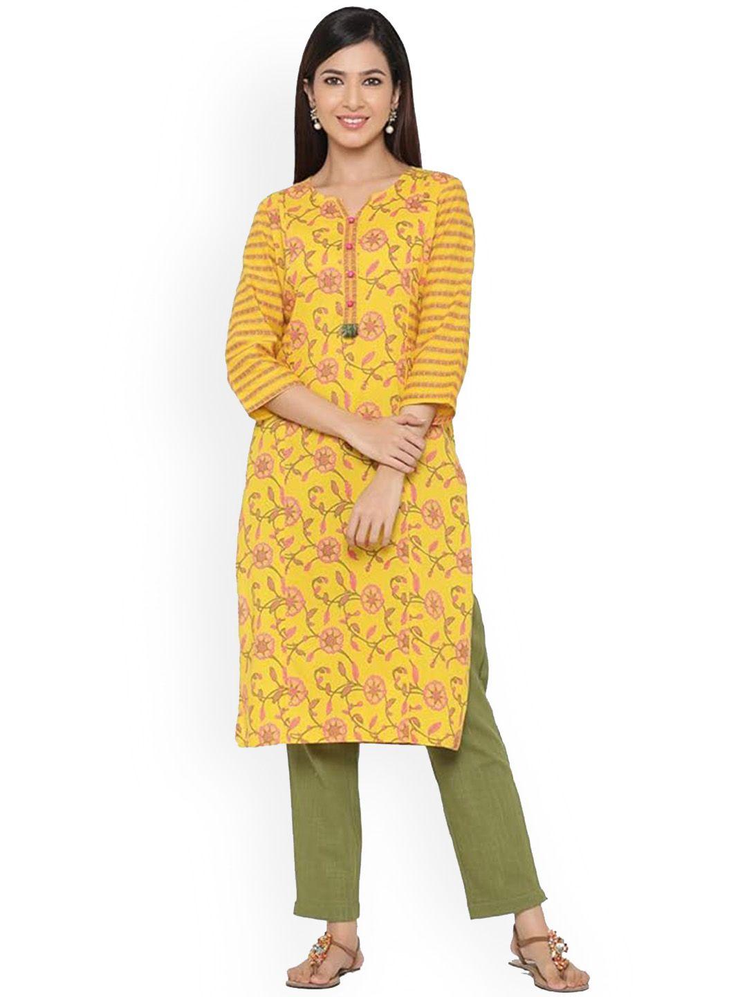 jaipur kurti floral printed pure cotton straight kurta