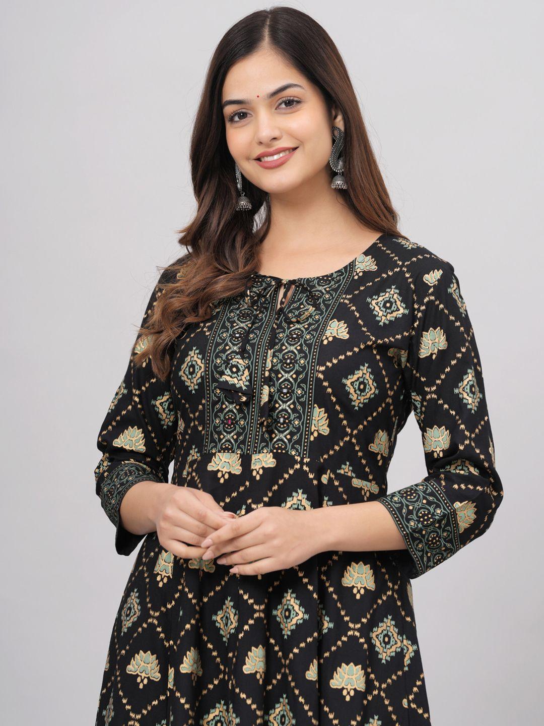 saabhi women black ethnic motifs printed gotta patti anarkali kurta