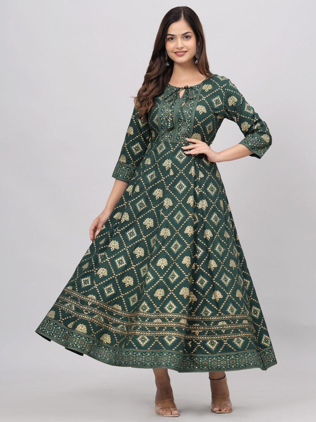 saabhi women green ethnic motifs printed sequinned anarkali kurta