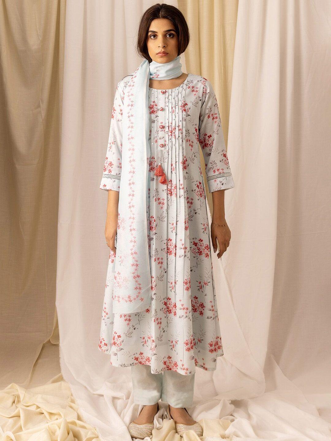 house of pataudi printed flared sleeves kurta & trousers with dupatta