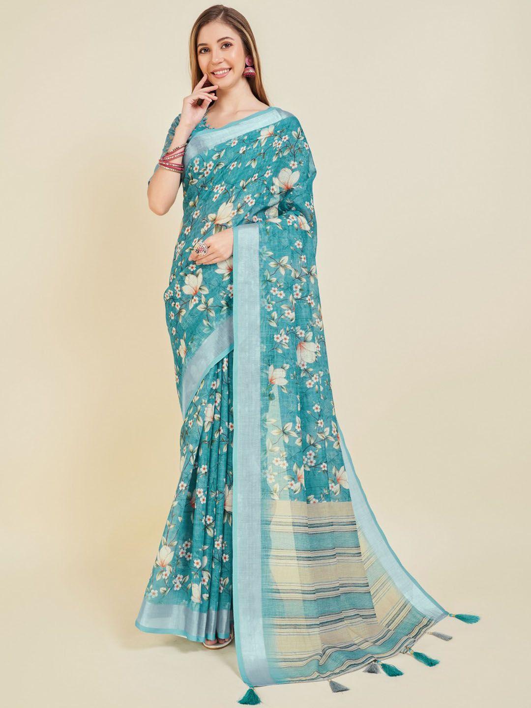 mitera floral printedzari linen saree