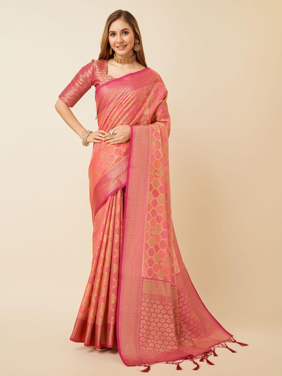 mitera ethnic motifs woven design zari organza saree