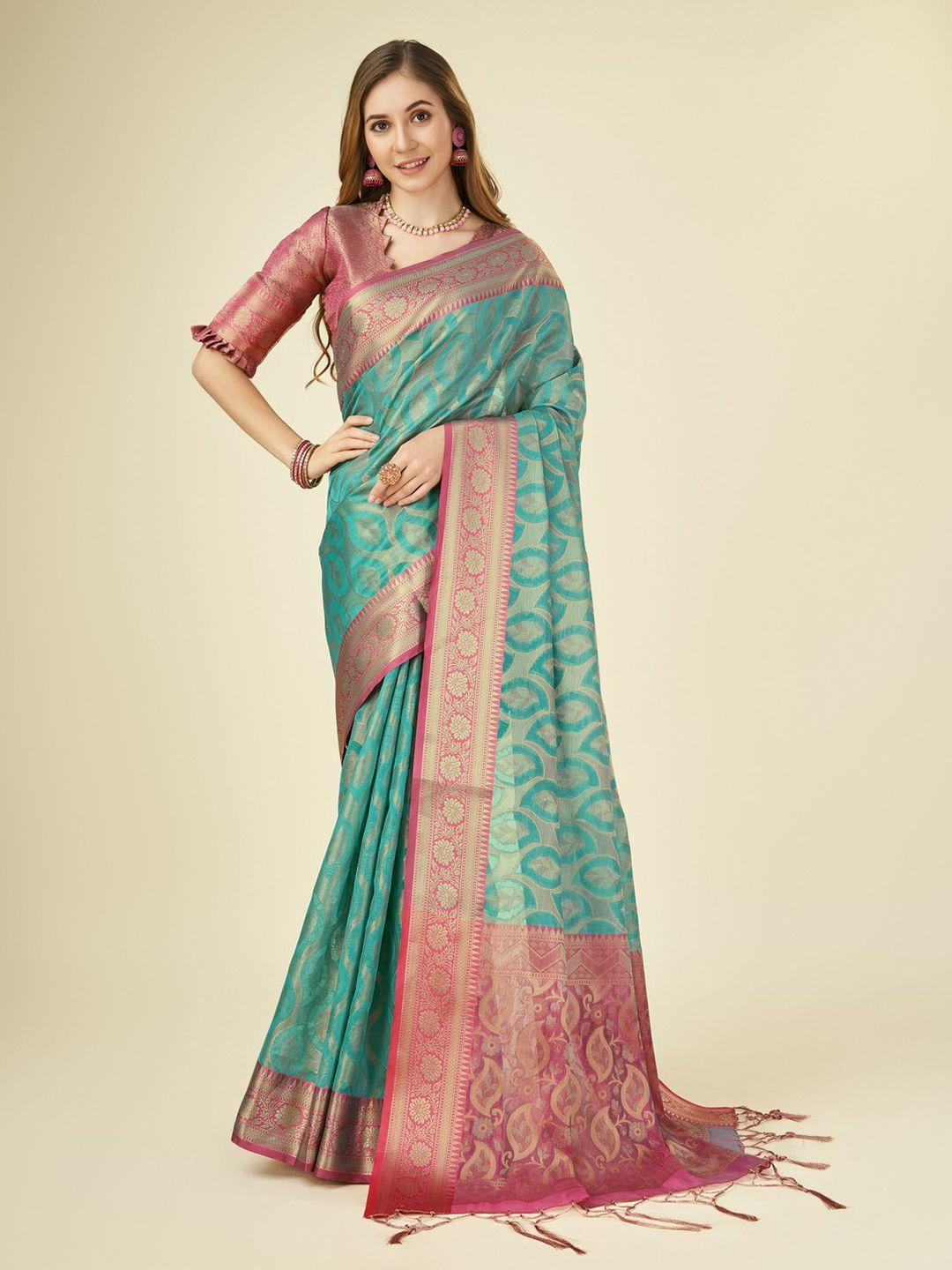 mitera woven design zari organza saree