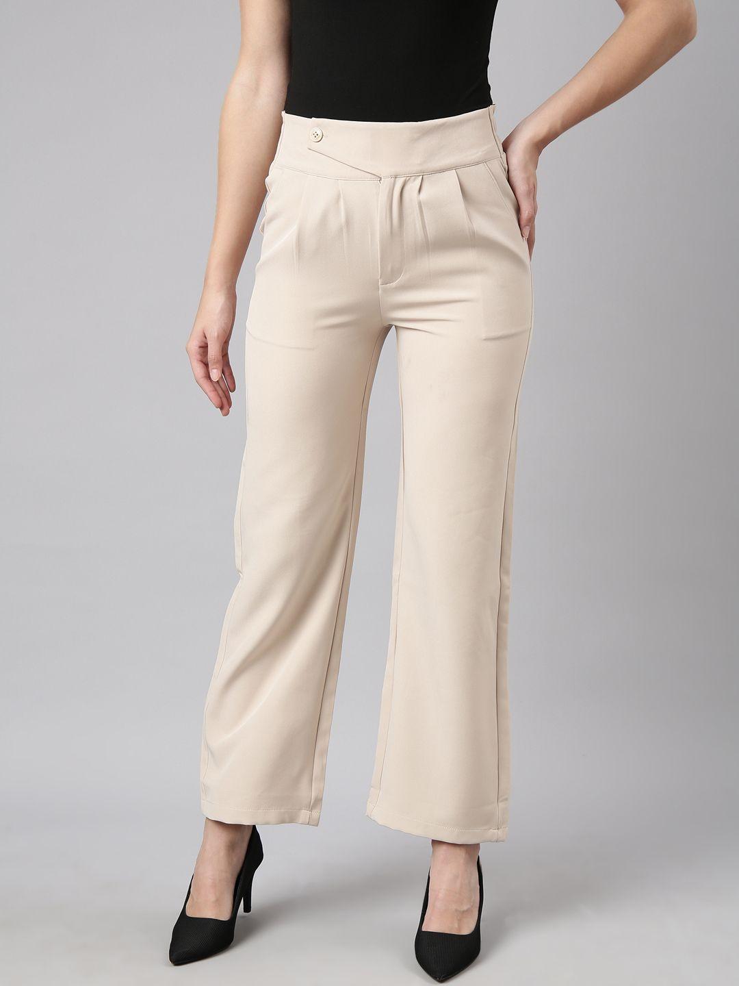 showoff women comfort regular fit cotton parallel trouser