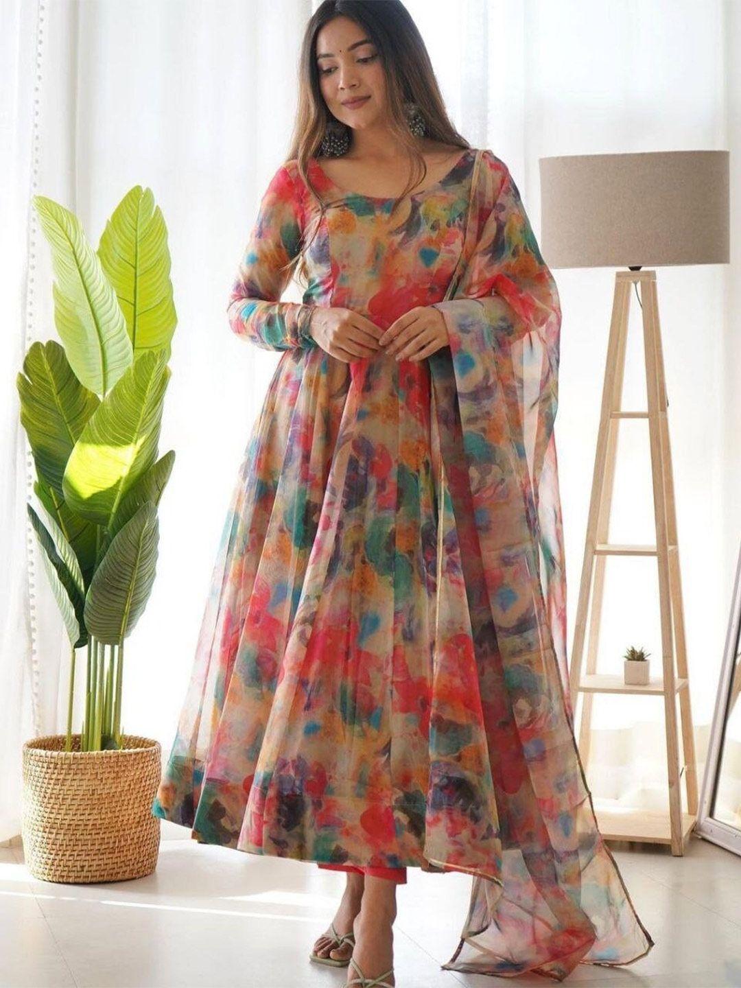 kalini tie & dye dyed long sleeves anarkali kurta with dupatta