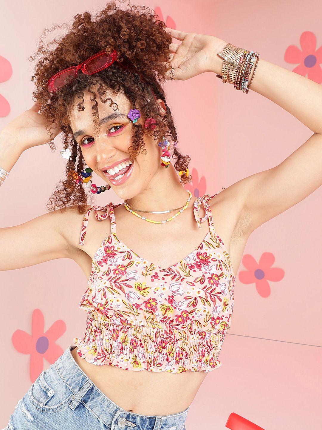 pretty loving thing floral printed smocking crop top