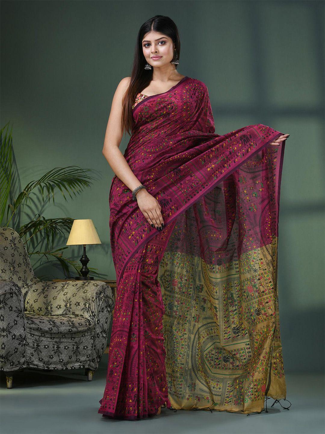 angoshobha woven design warli printed saree